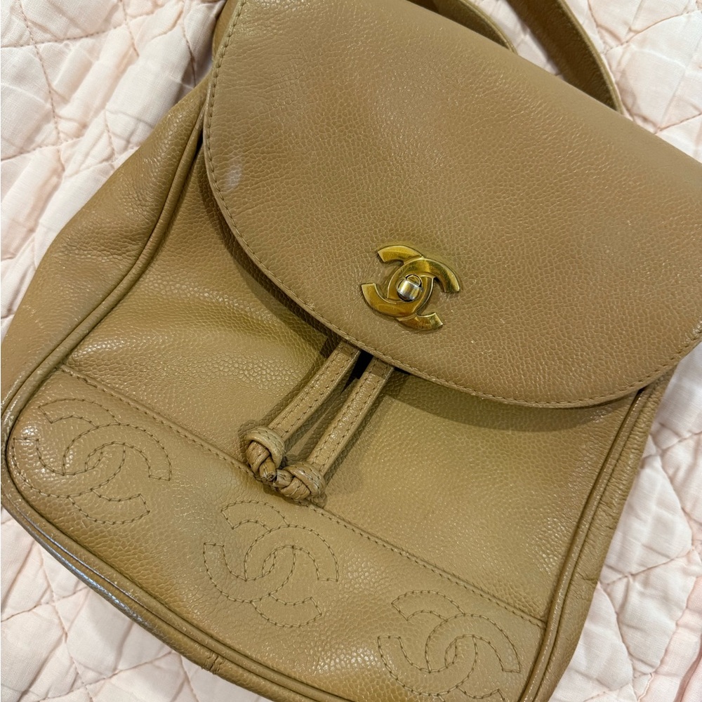 Vintage Chanel Tan triple C backpack